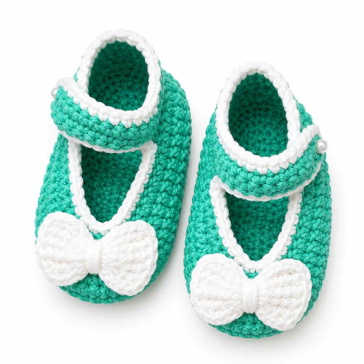 Cute Baby White Bow Shoes Wool - Sea Green