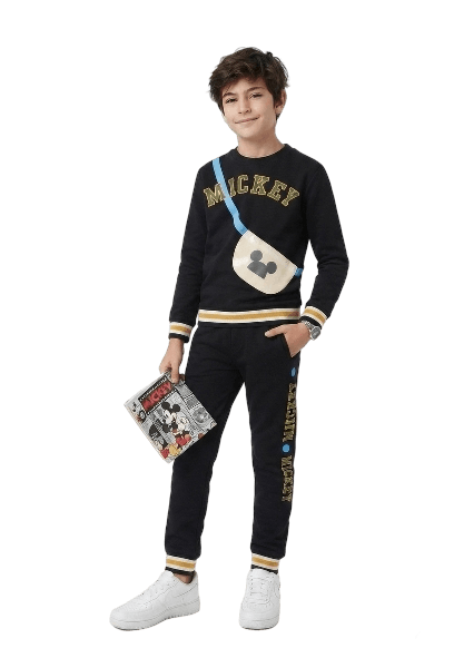 Classic Mickey Yellow & White Rib Fleece Tracksuit - Black