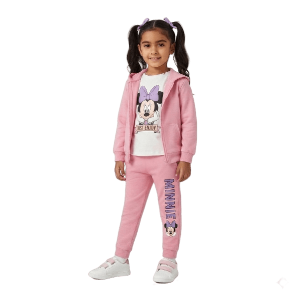 Minnie Just Enjoy Fleece Mock Neck Zipper 3pcs Tracksuit -Baby Pink