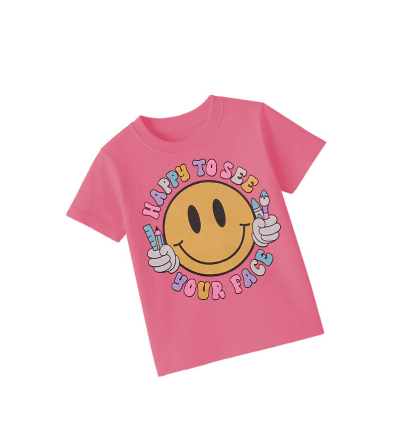 Happy Emoji Face Tee Shirt-Pink