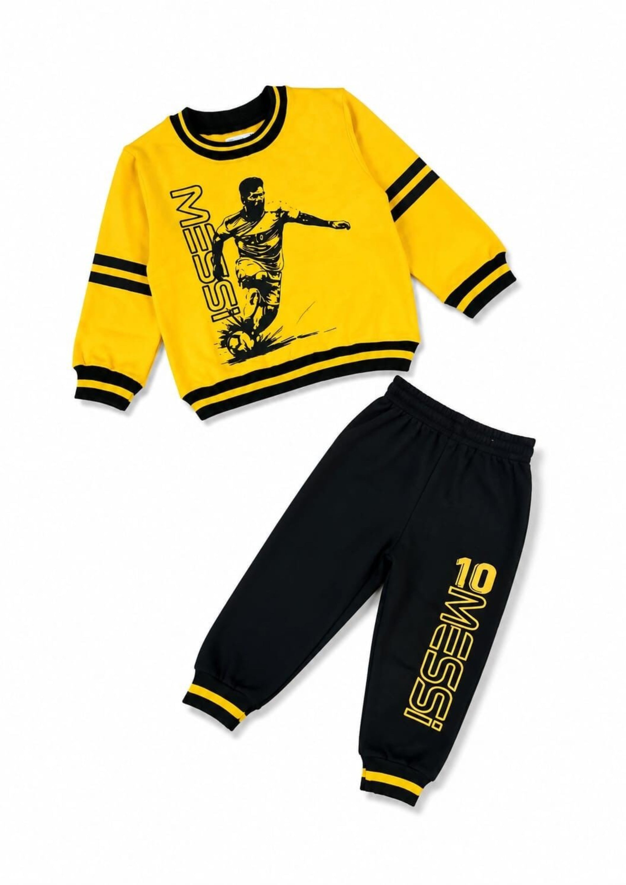 10-Messi Playing Football  Fleece Tracksuit - Mustad & Black