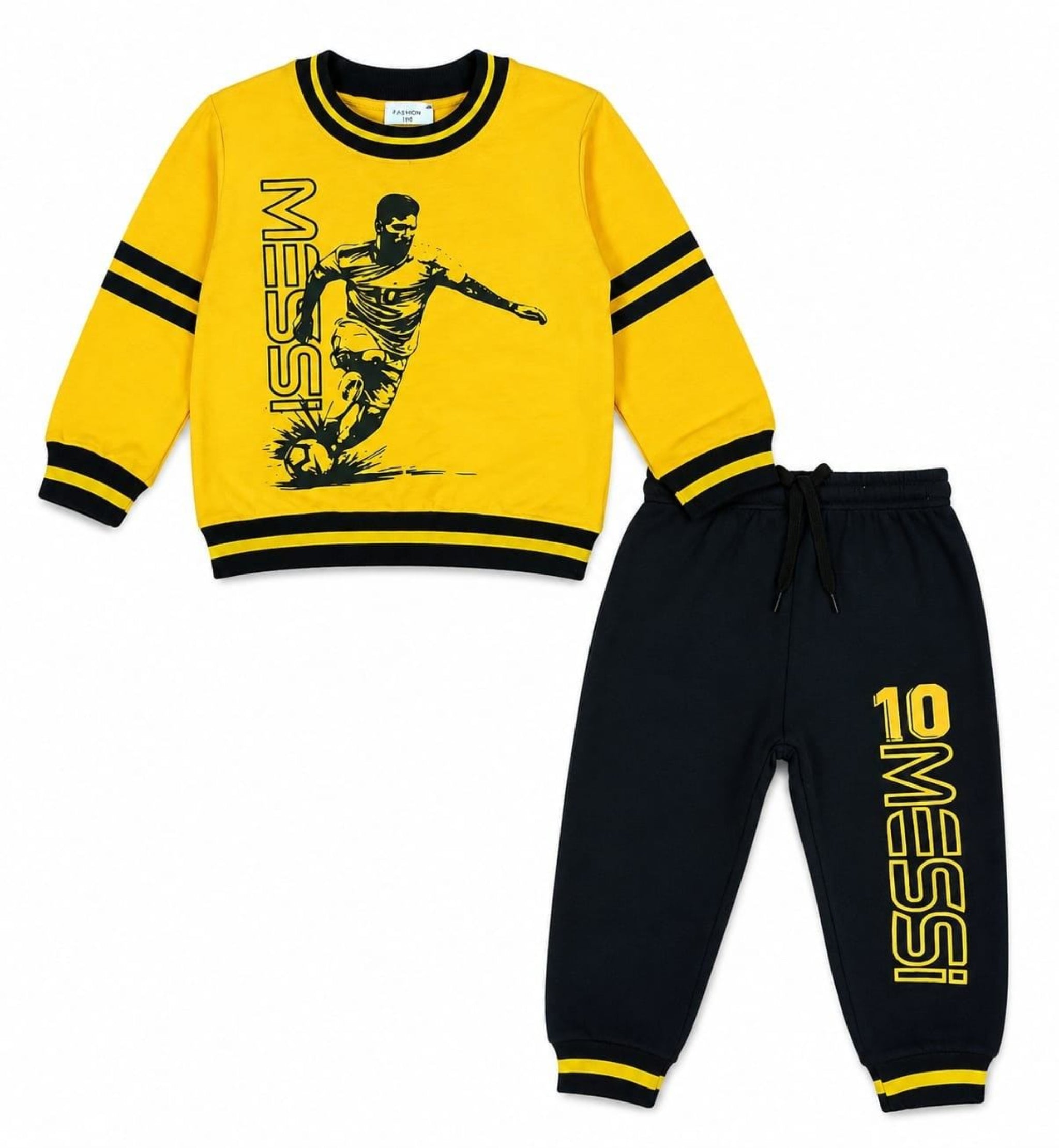 10-Messi Playing Football  Fleece Tracksuit - Mustad & Black