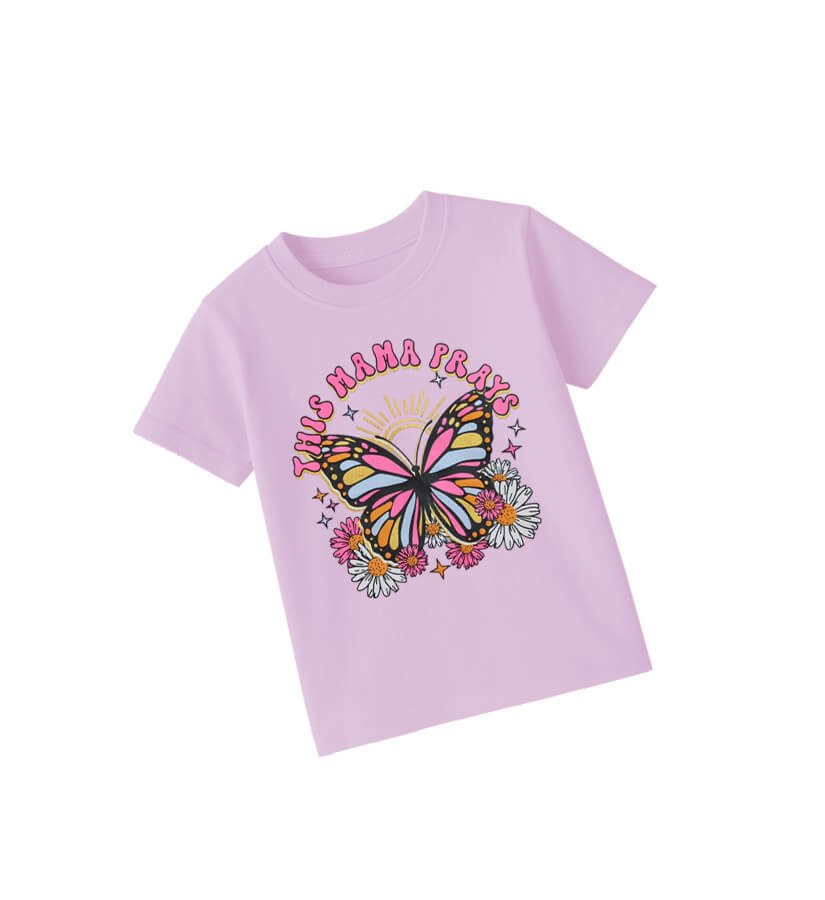 This Mama Parays Butterfly Tee Shirt- Soft purple