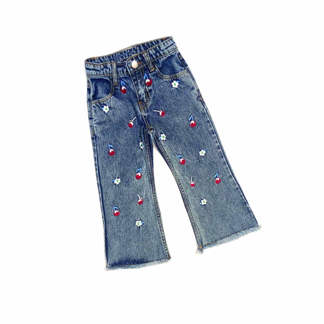 Cherry with Flowers Blue Stone Wash Denim pent - Blue