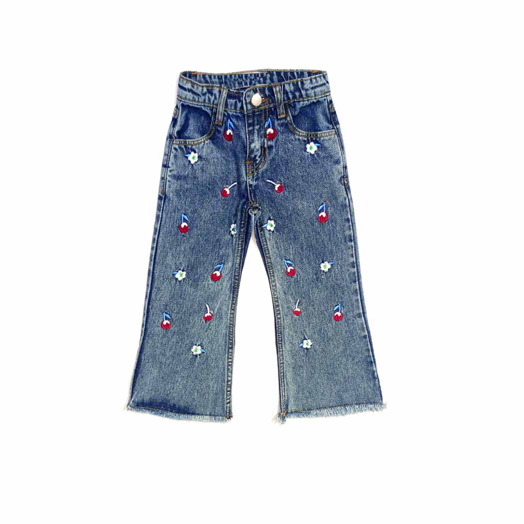 Cherry with Flowers Blue Stone Wash Denim pent - Blue