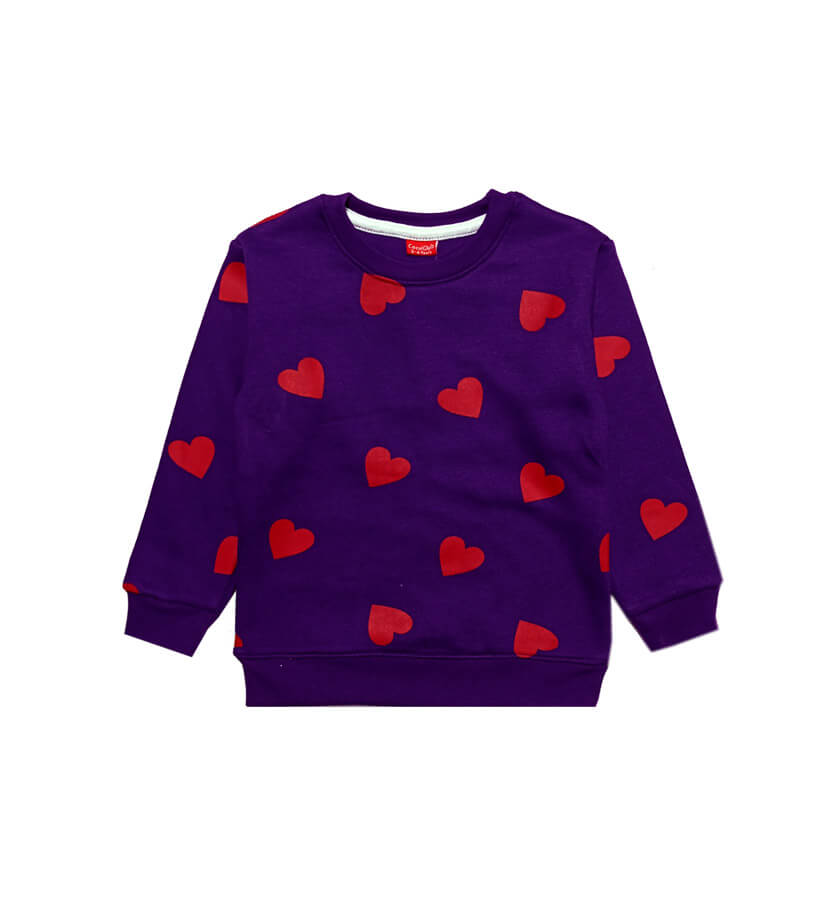 Twins Hearts Fleece Sweatshirt- Purple