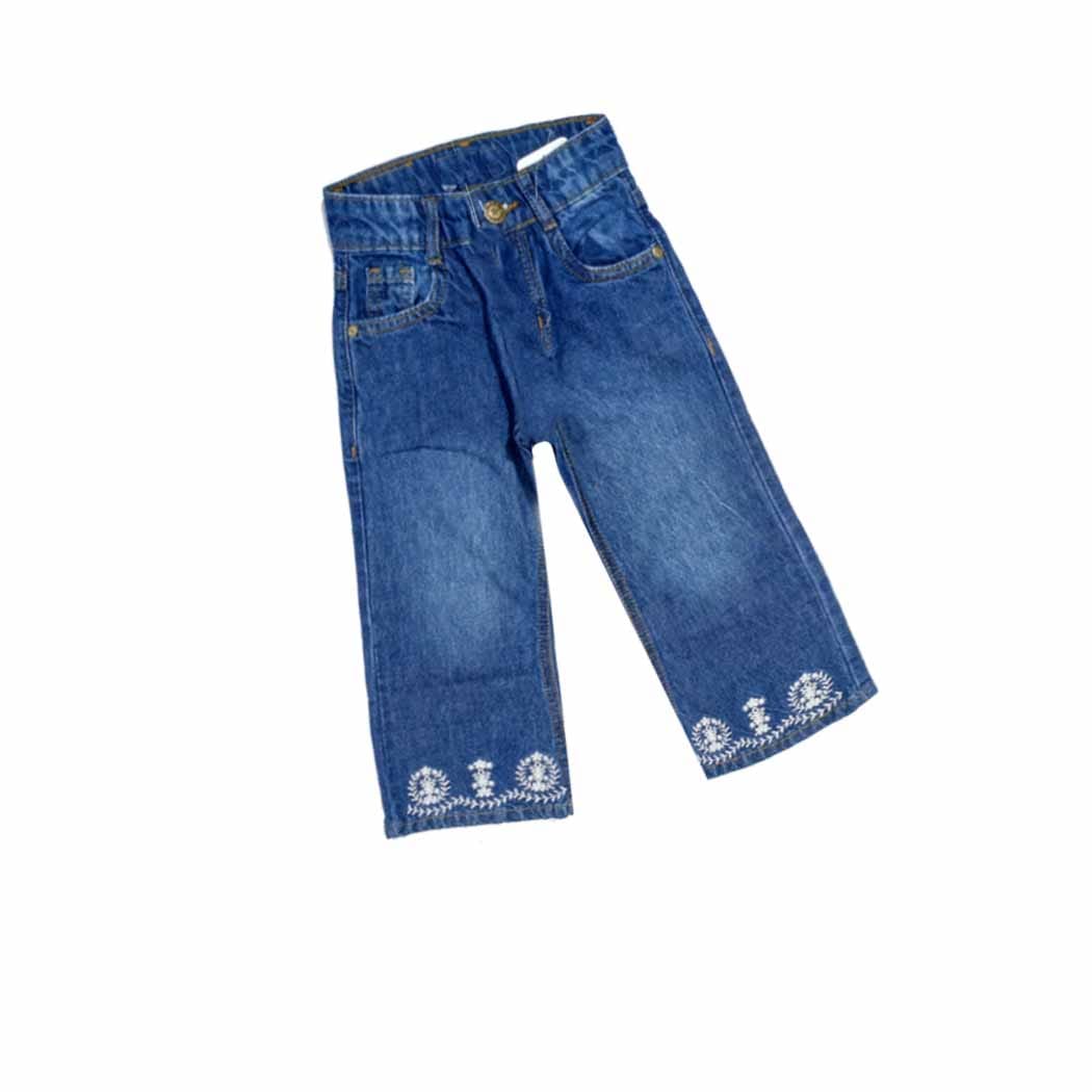 White Motifs Bottom Denim Pent - Mid Blue