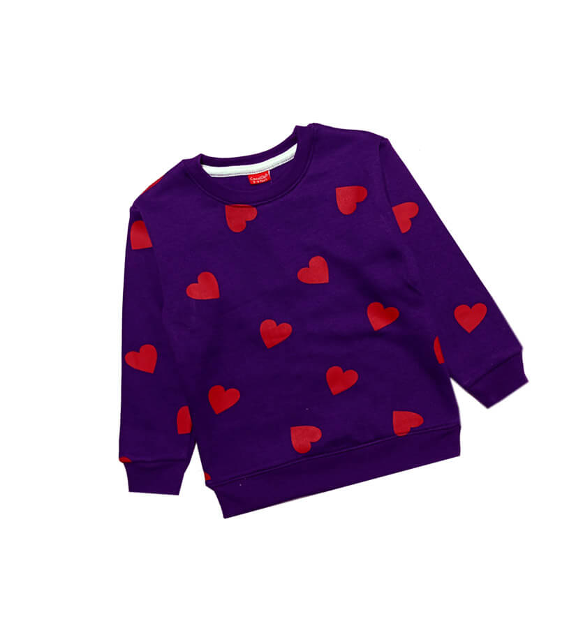 Twins Hearts Fleece Sweatshirt- Purple