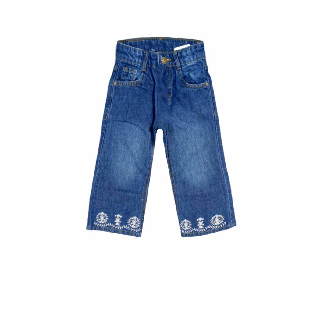 White Motifs Bottom Denim Pent - Mid Blue