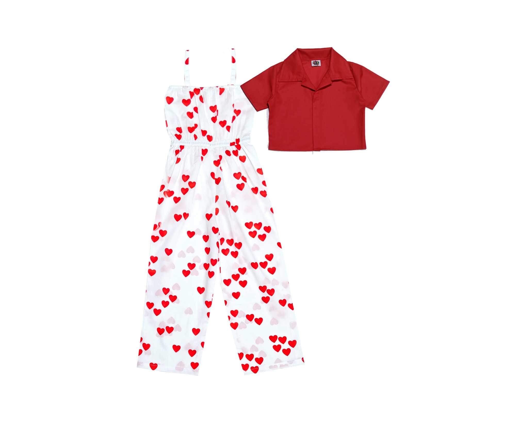 2PcsRedHeartsCottonJumpsuitwithShortShirt-White_Red