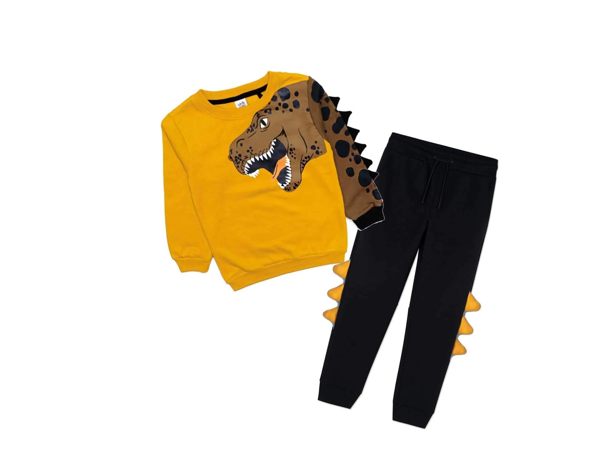3D Wild Dinosaur Fleece Tracksuit - Mustard &amp; Black