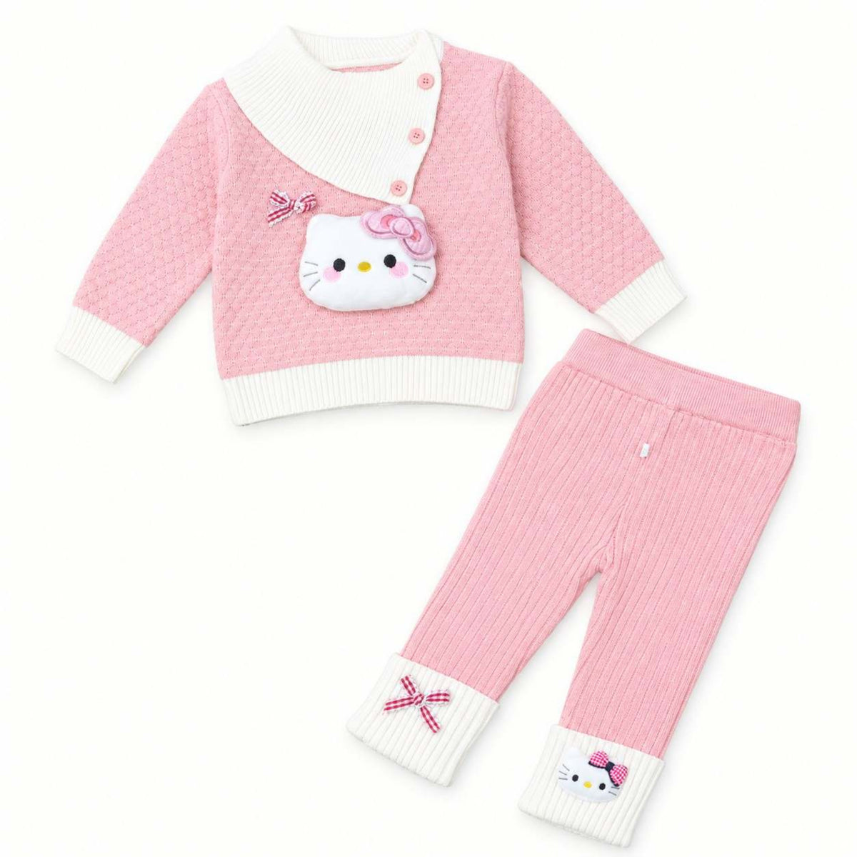 3D Kitty Wool Shirt & Trouser - Peach & Pink