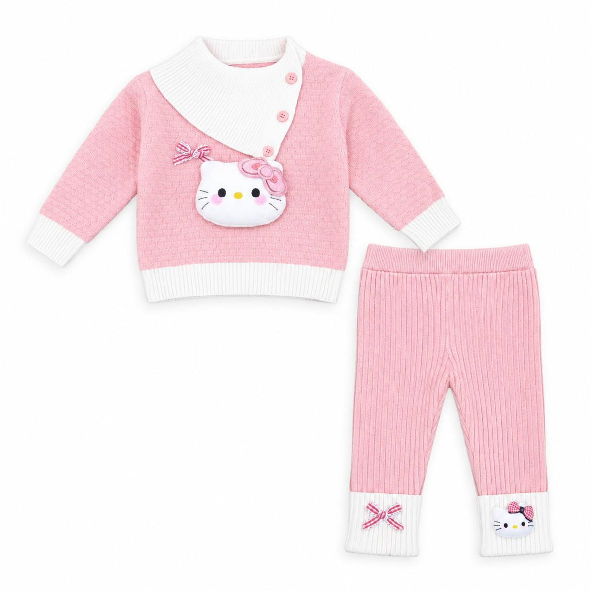 3D Kitty Wool Shirt & Trouser - Peach & Pink