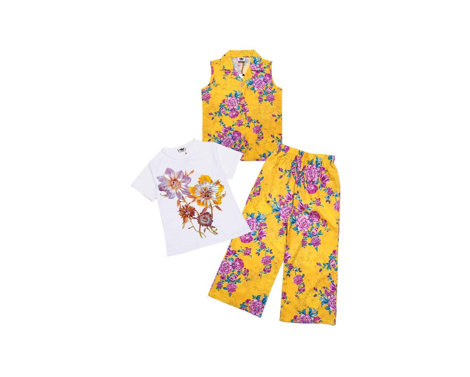 3PcFlowersGardenSleevelessCoatInnerFlapperTrouser-White_Mustered