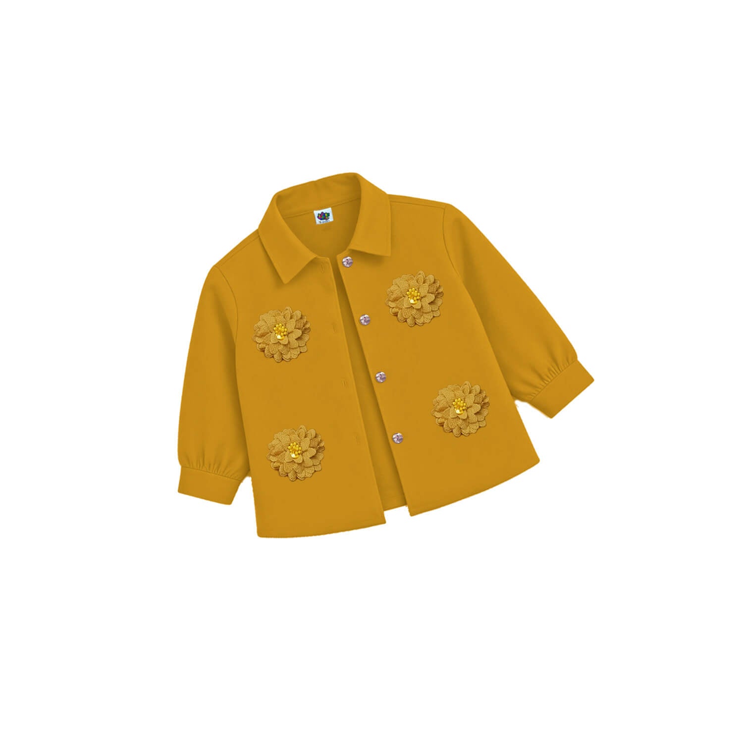 3d Flowers Mustered Front Style Girls Premium Coat - Mustered