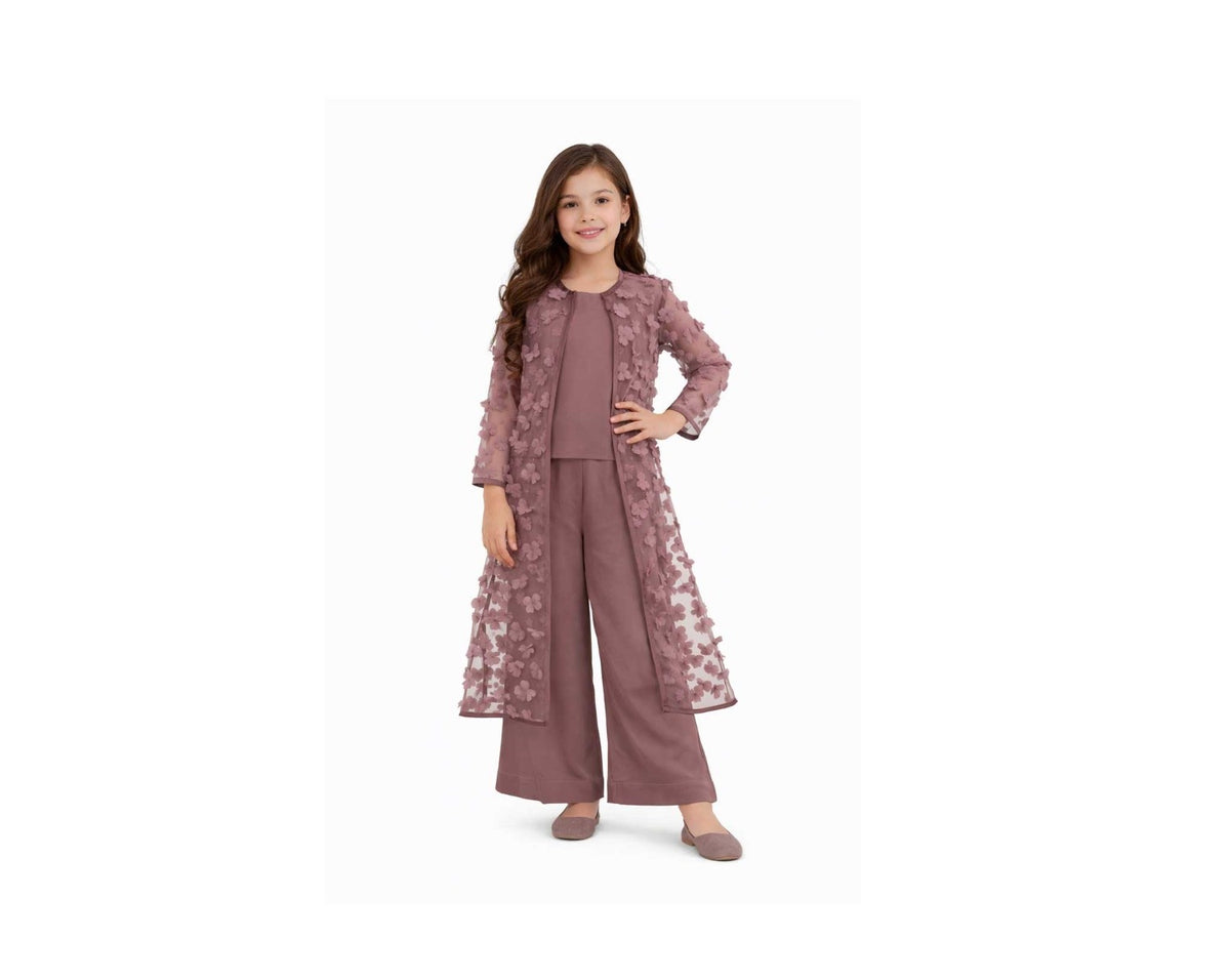 3dFlowersNetTopwithFlaredPantsShrugSetTeaPink