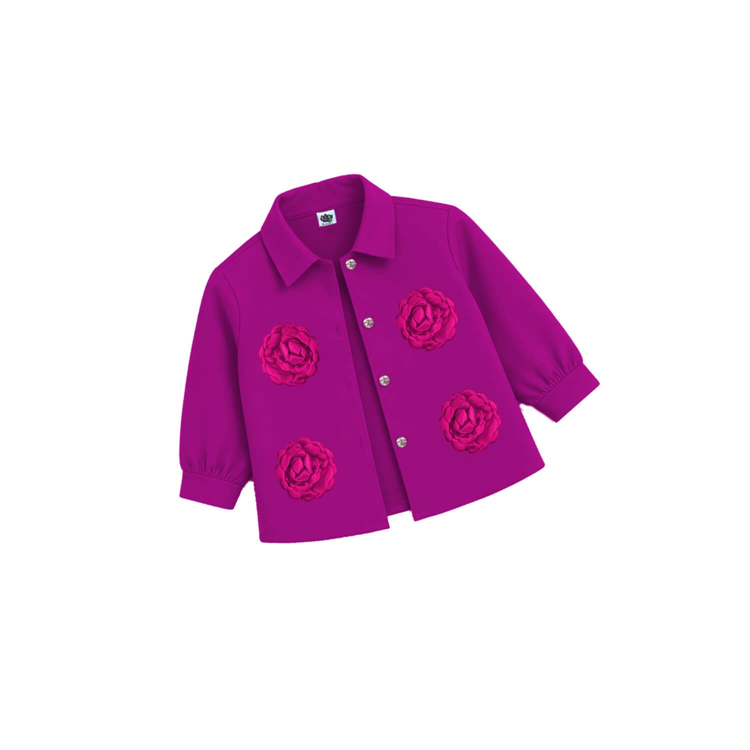 3d Flowers Front Style Girls Premium Coat - Magenta