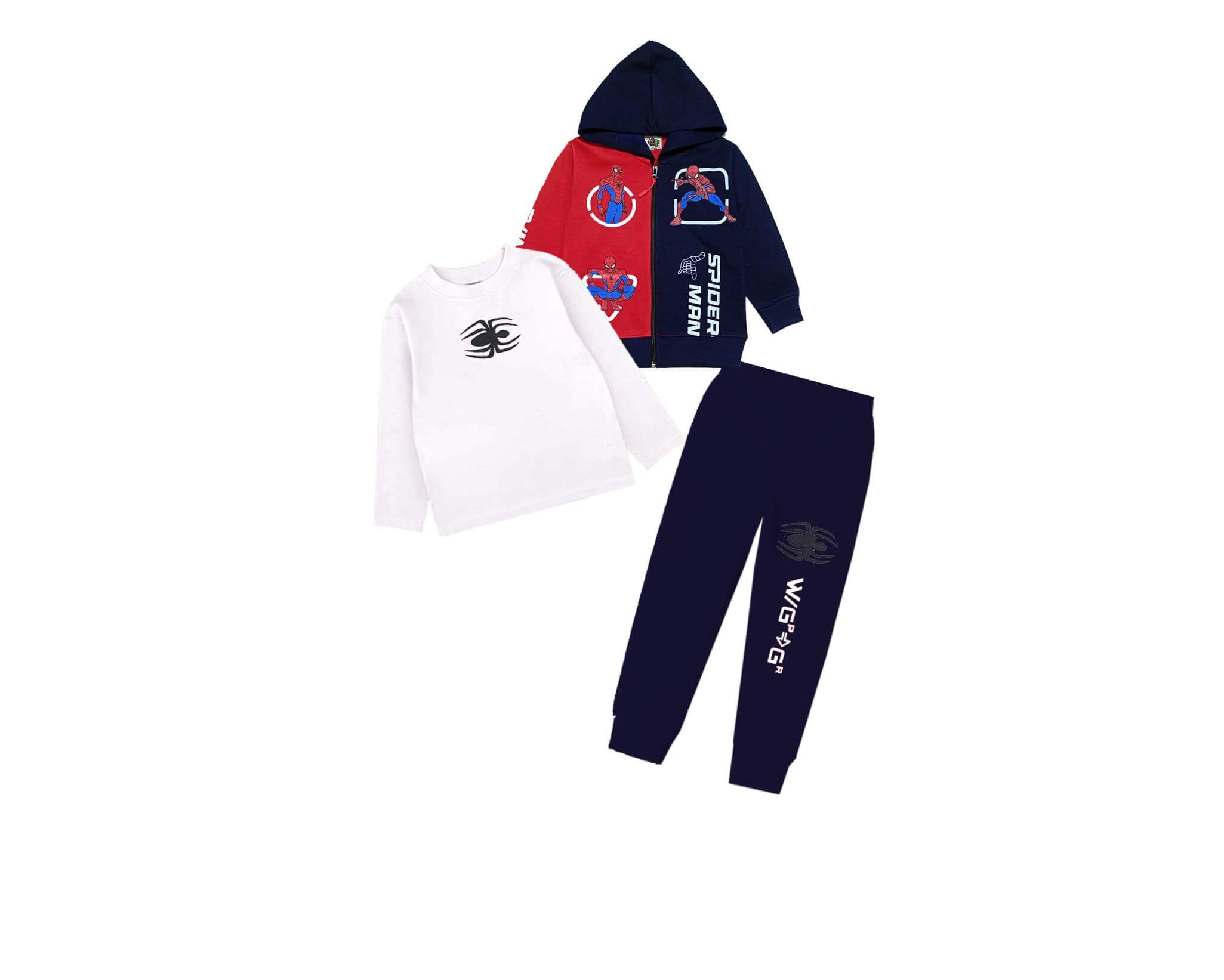 3pc Premium Fleece Hoodie Tracksuit - Navy & Red-1