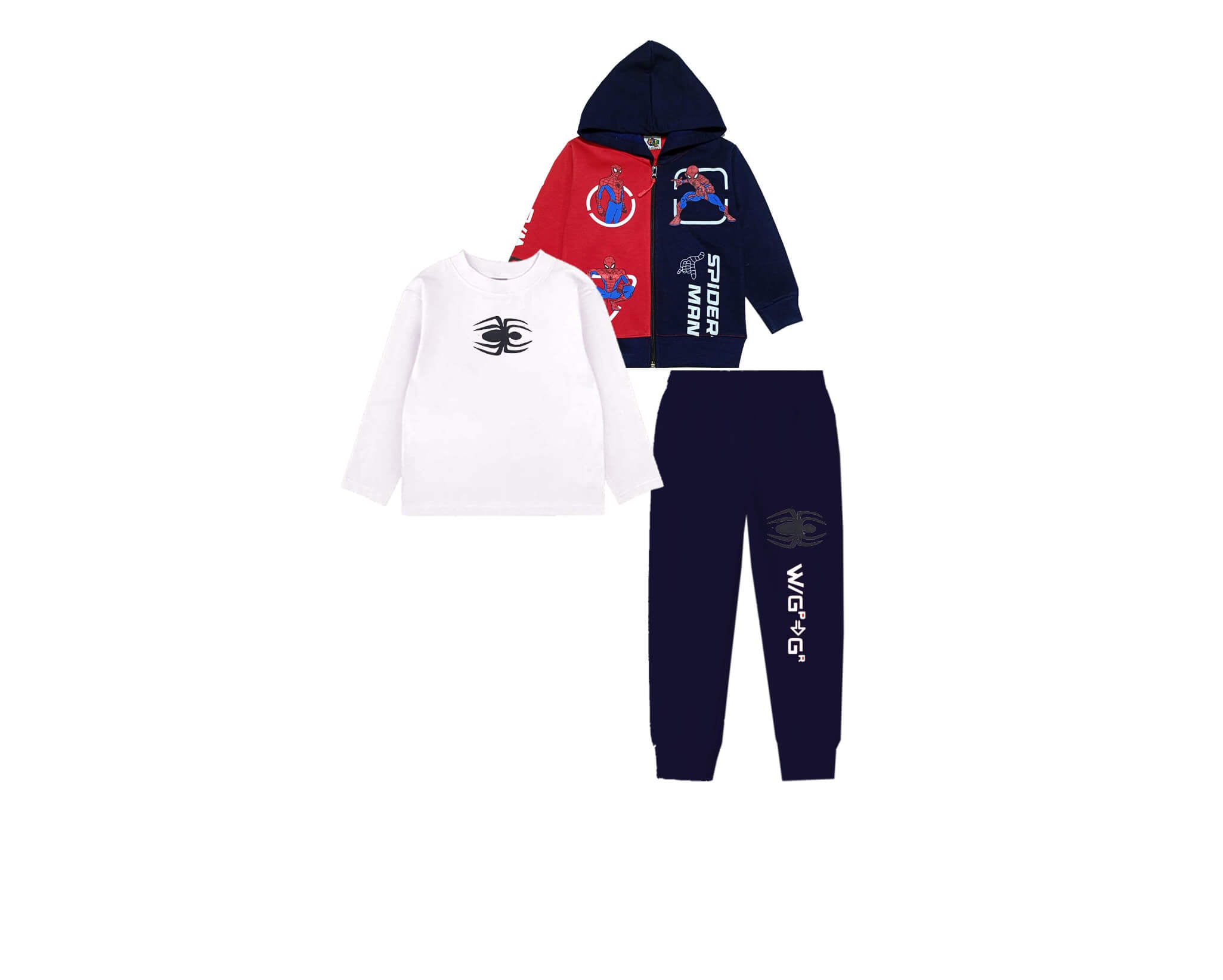 3pc Premium Fleece Hoodie Tracksuit - Navy & Red