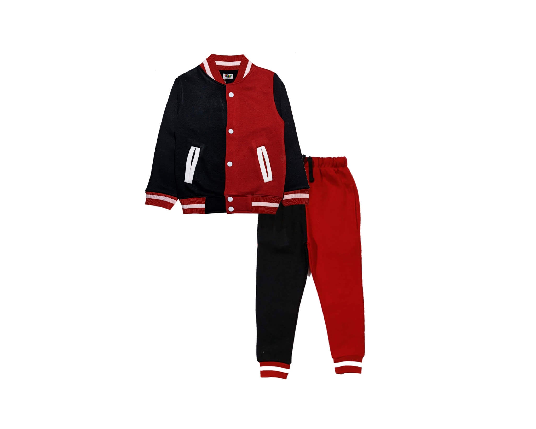 Trenndy Contrast Penal Base Ball Fleece Jacket &amp; Trouser - Red &amp; Black