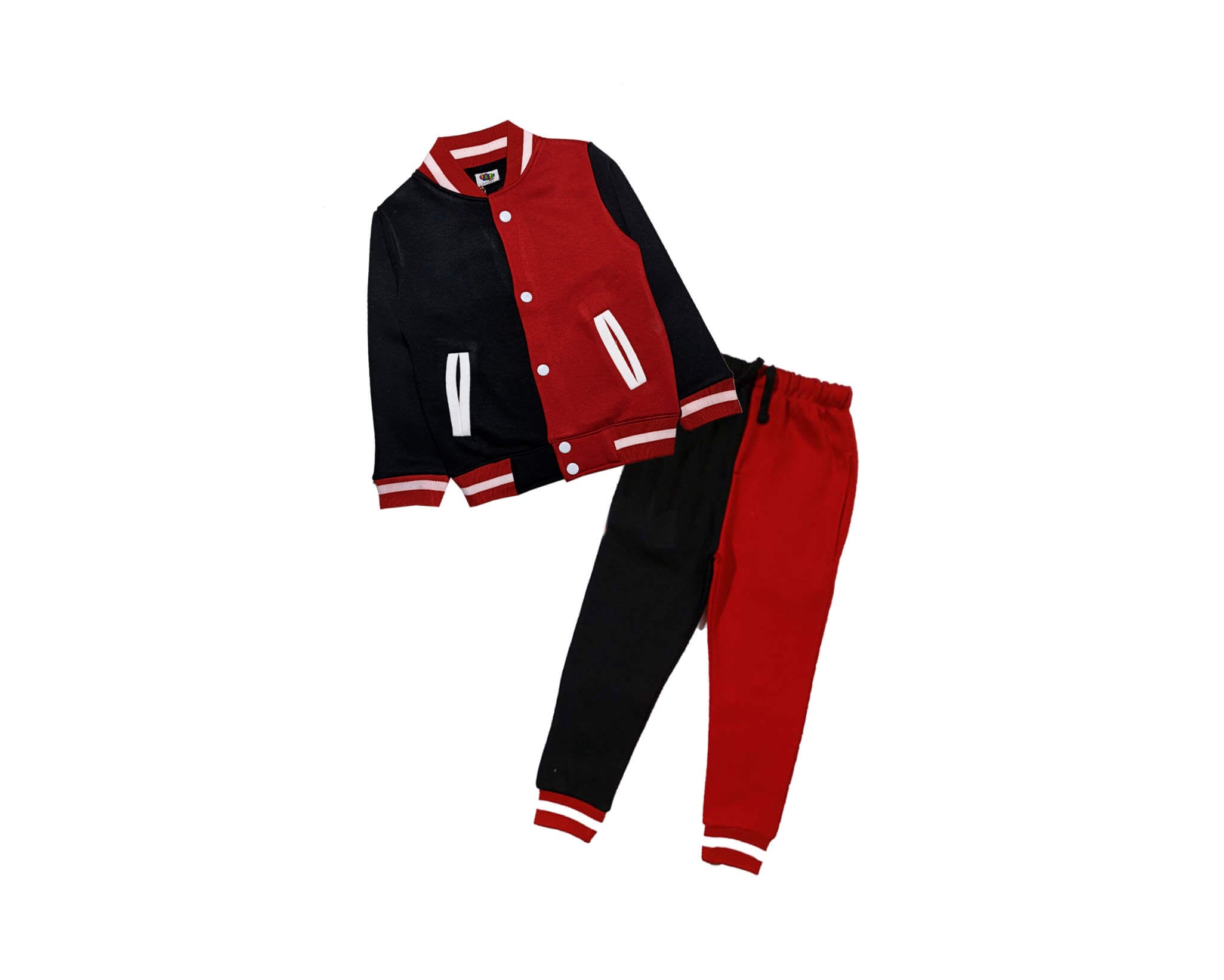 Trenndy Contrast Penal Base Ball Fleece Jacket &amp; Trouser - Red &amp; Black