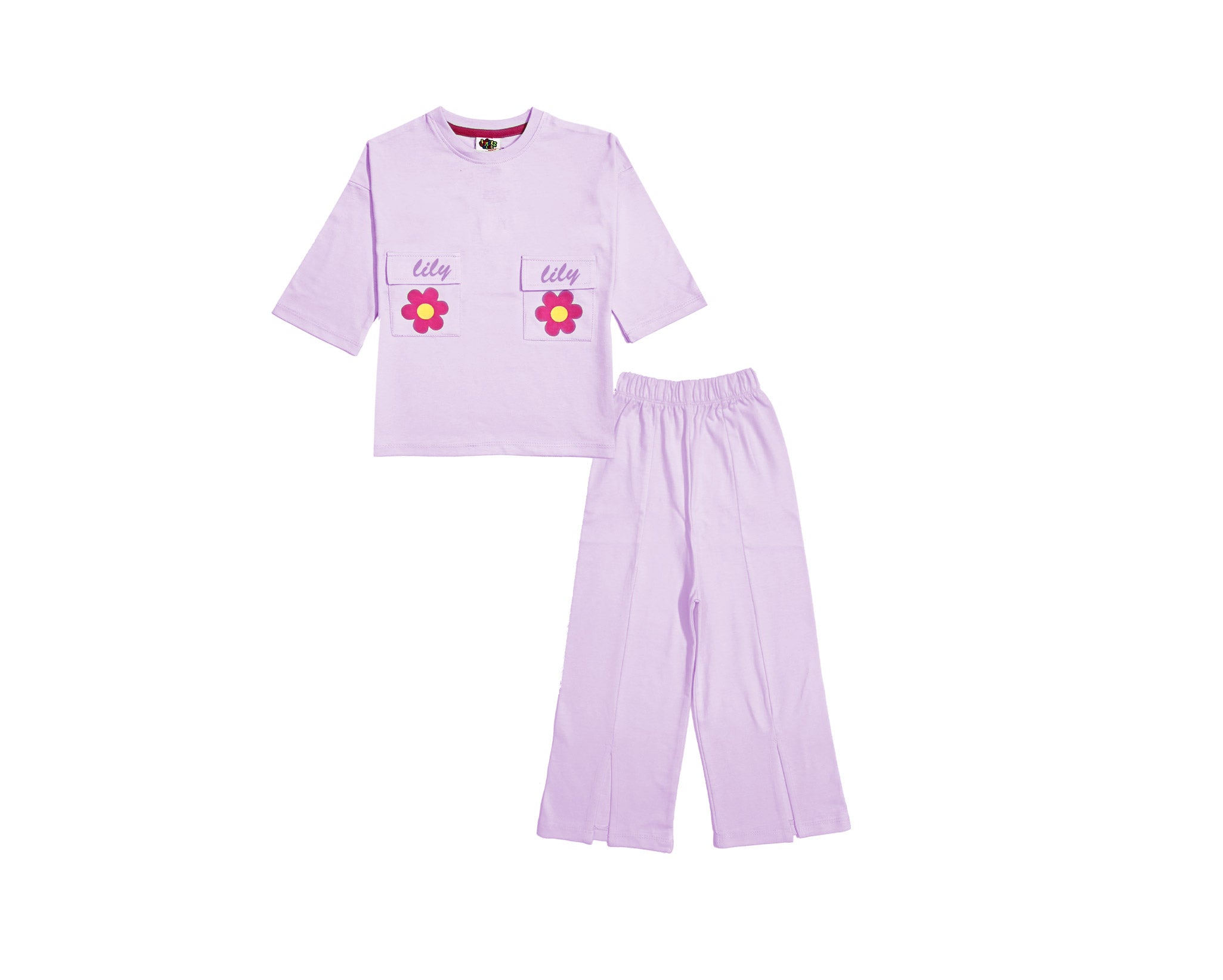 Lilly Flowers Double Flap Pocket Shirt &amp; Bottom Cut Flare Trouser Soft Purple