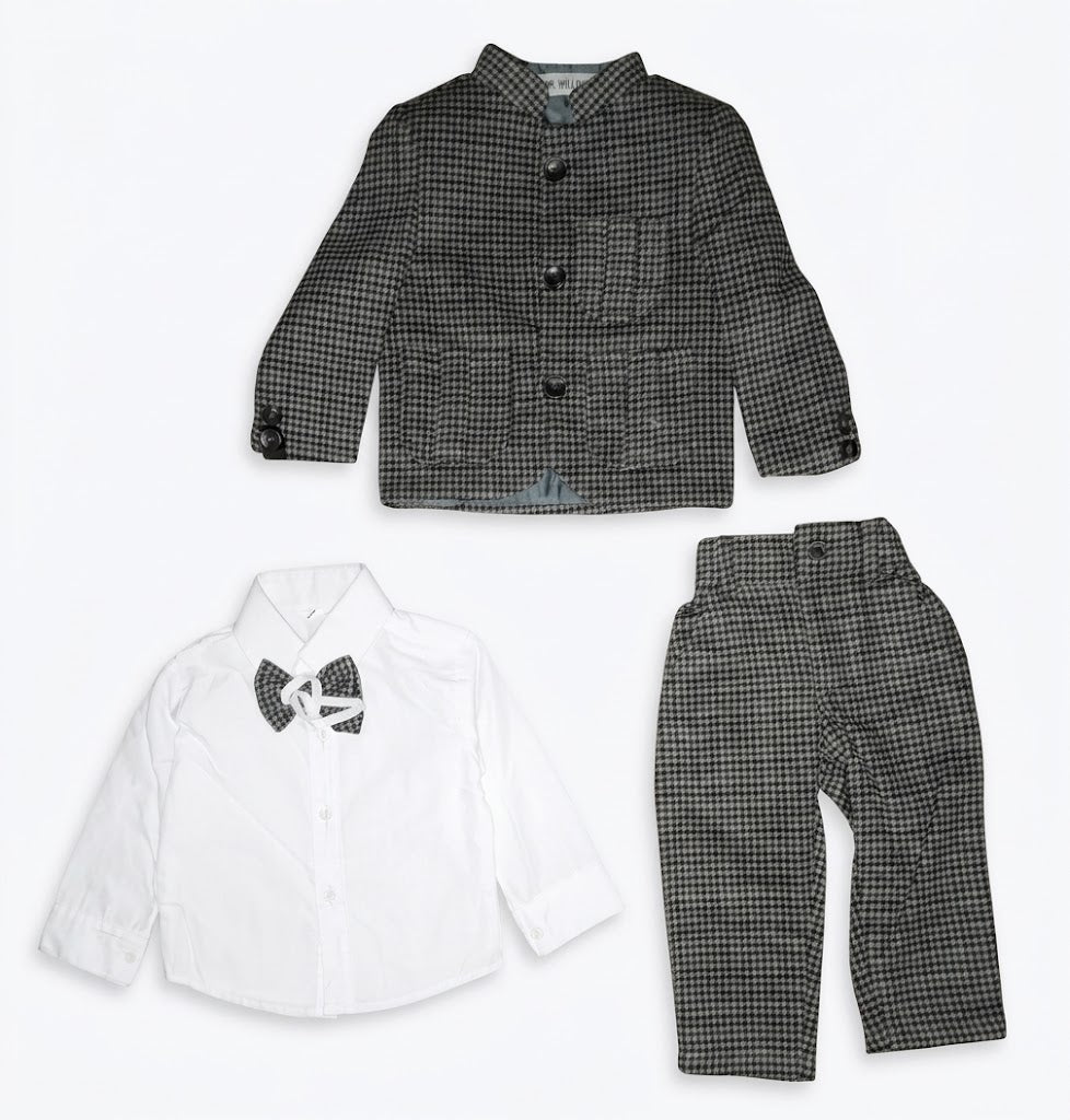 Vintage Charcoal Formal Suit Set - Grey & White