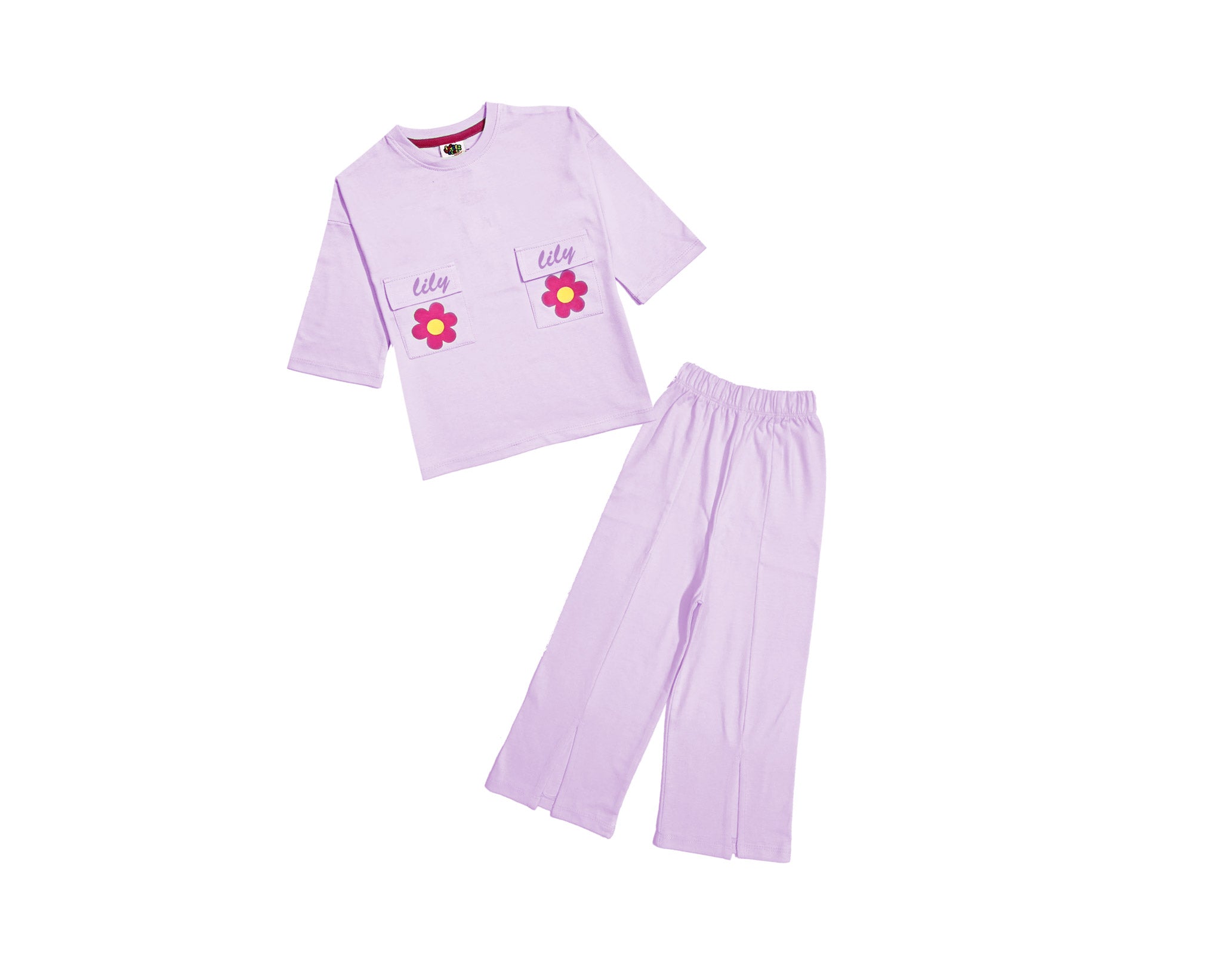 Lilly Flowers Double Flap Pocket Shirt &amp; Bottom Cut Flare Trouser Soft Purple