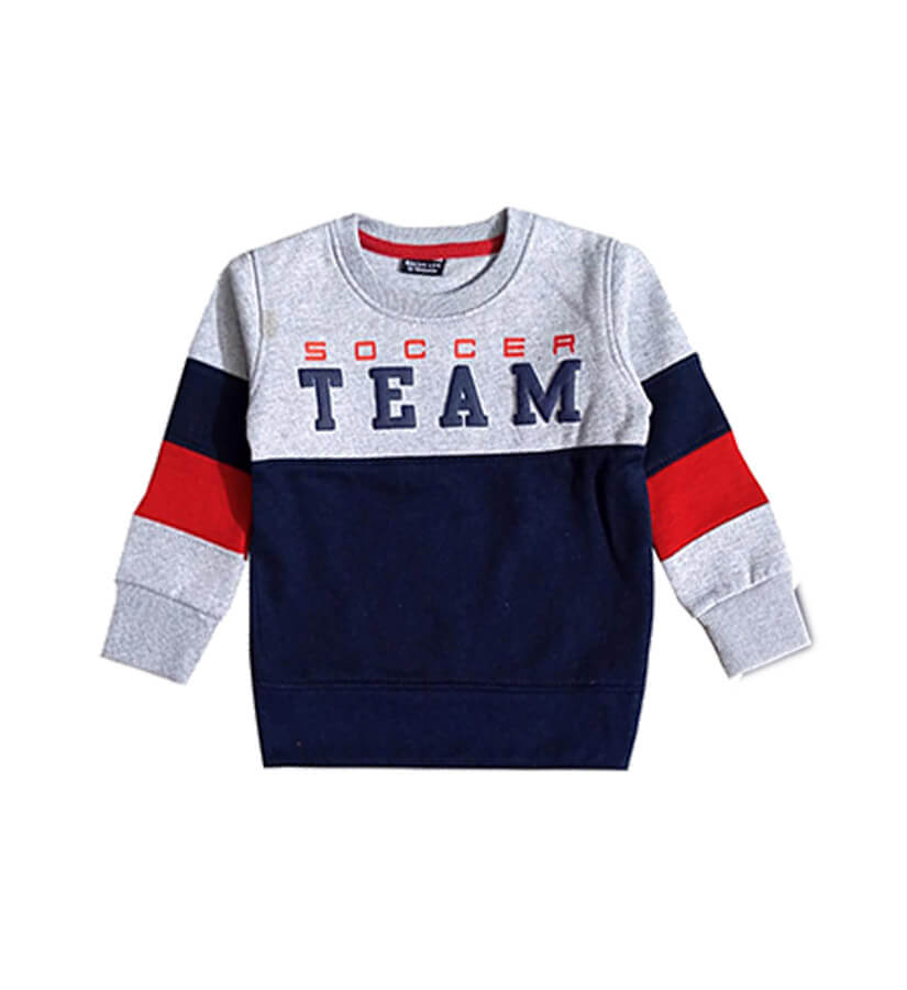 Soccer Team Stylish Penal Fleece Sweatshirt - Gray &amp; Navy