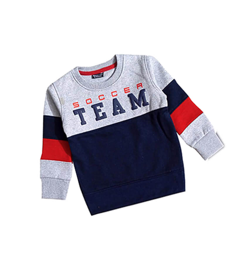 Soccer Team Stylish Penal Fleece Sweatshirt - Gray &amp; Navy
