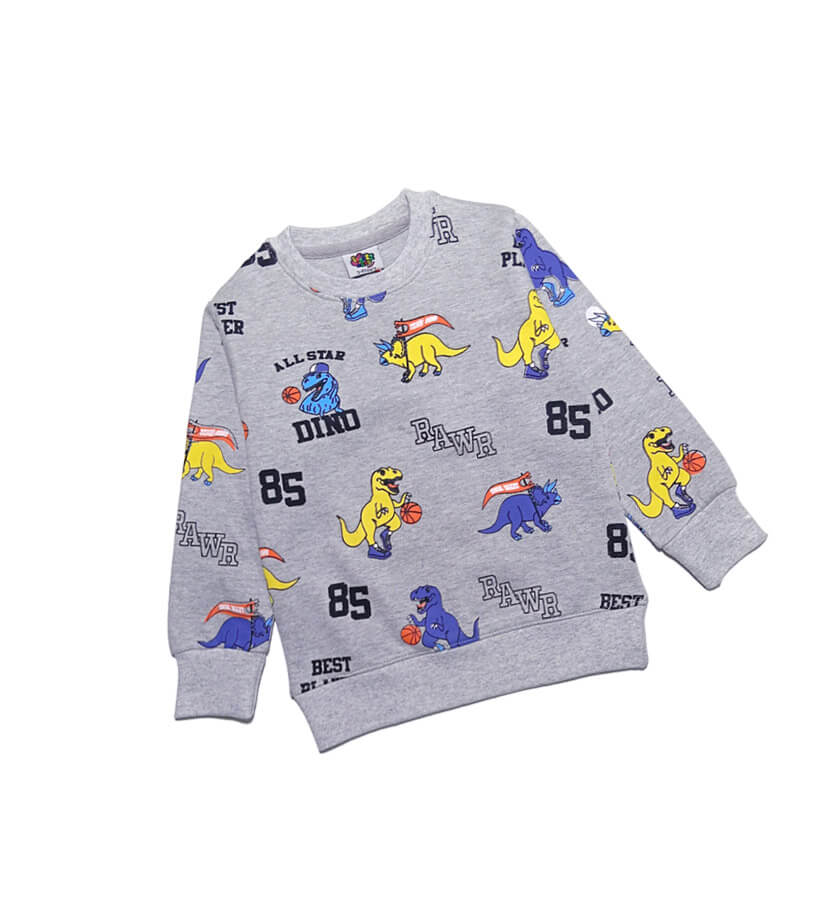 85 Dino All over Print Fleece Sweatshirt Heather -Grey