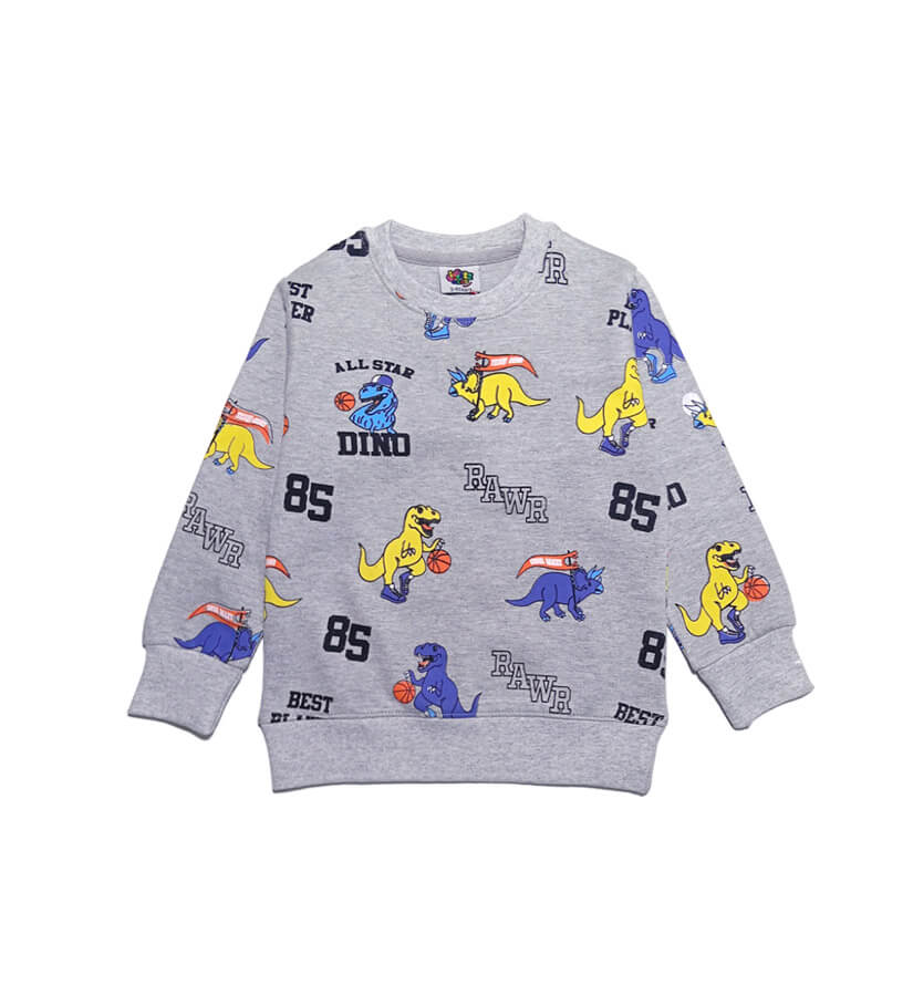 85 Dino All over Print Fleece Sweatshirt Heather -Grey