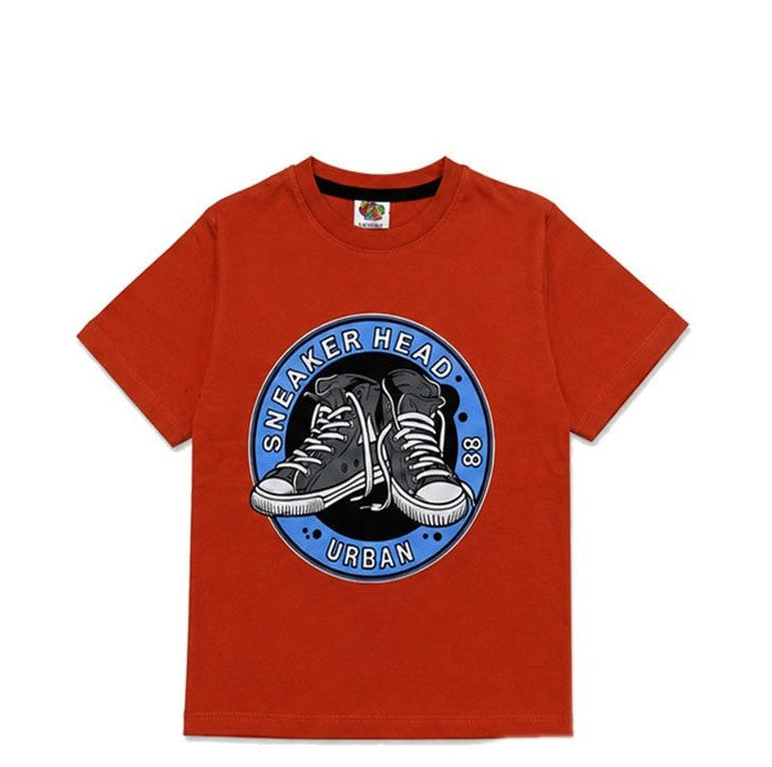 88 Sneaker Head Printed Half Sleeve Tee Shirt - Rust