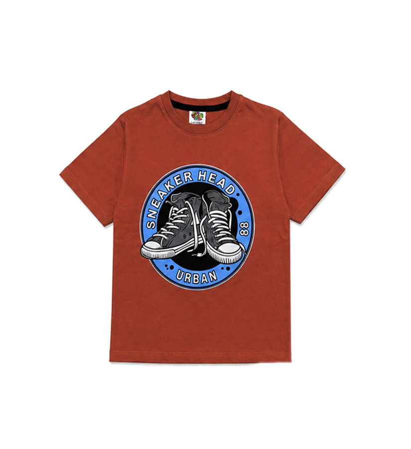88 Sneaker Head Printed Half Sleeve Tee Shirt - Rust-1