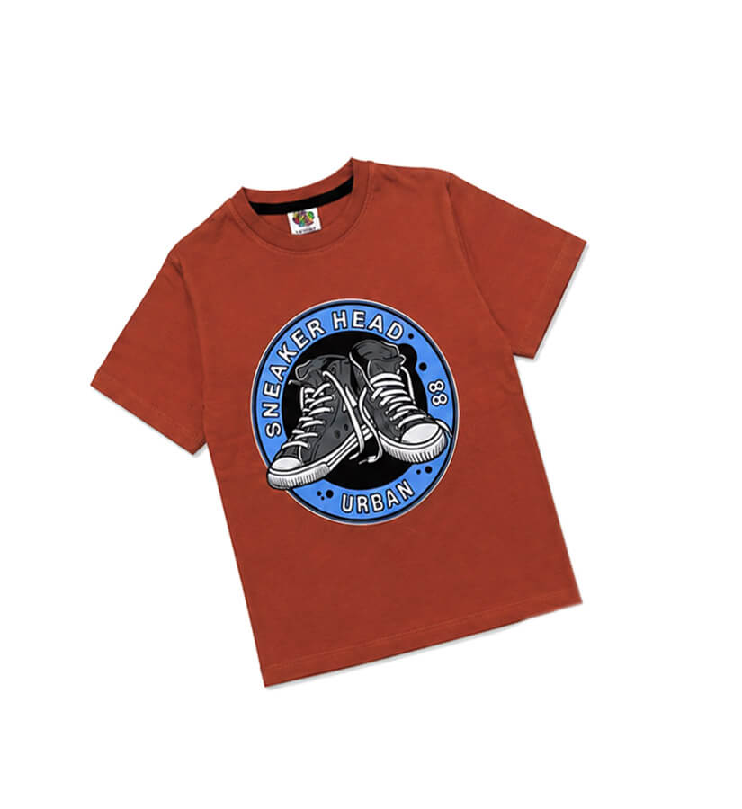 88 Sneaker Head Printed Half Sleeve Tee Shirt - Rust-2