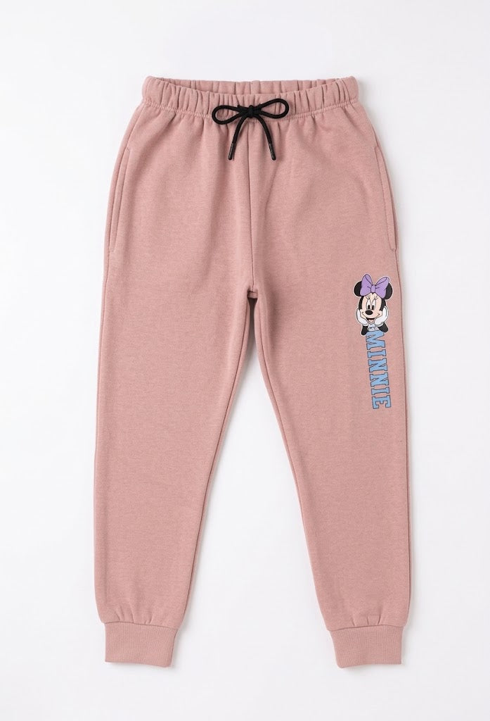 Girls-minnie-printed-dusty-pink-fleece-Trouser-peach
