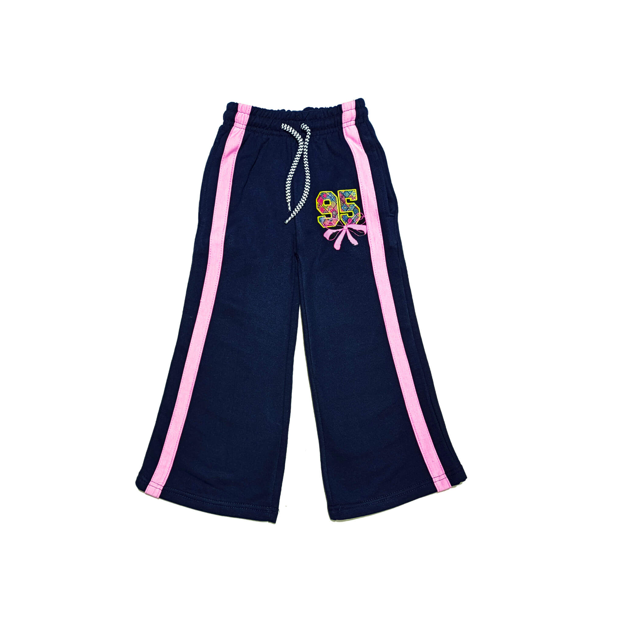 95 Pink White Stripes Flapper Fleece Trouser -Navy Blue