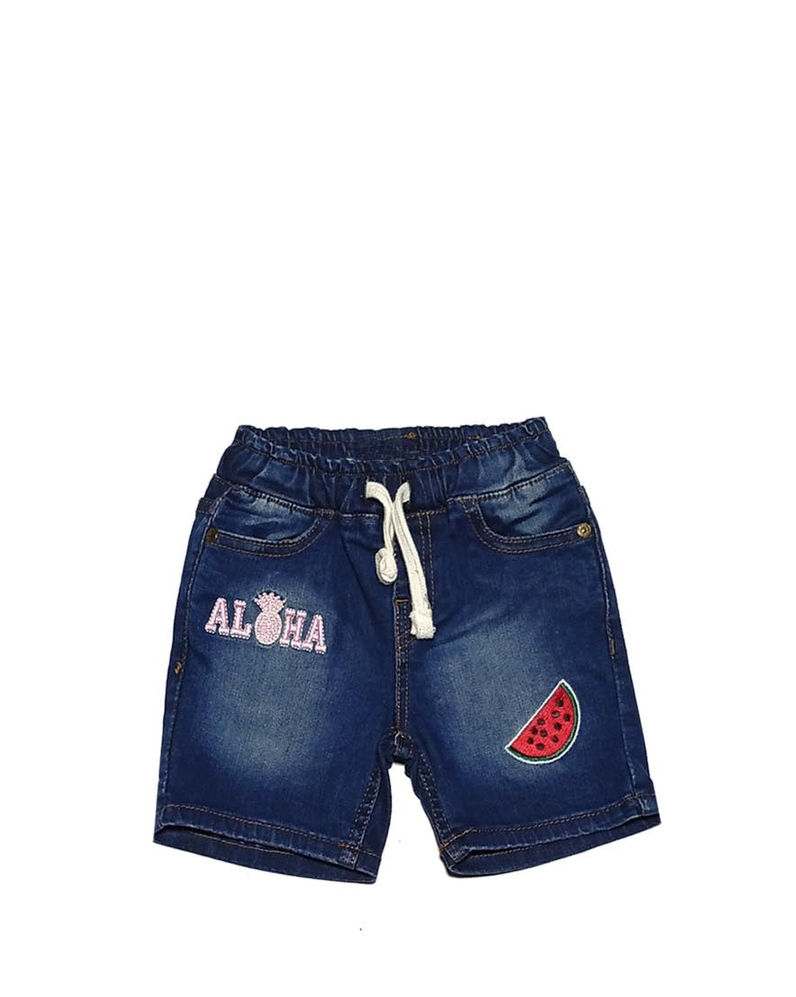 ALOHA WATERMELON DENIM SHORTS - DARK BLUE