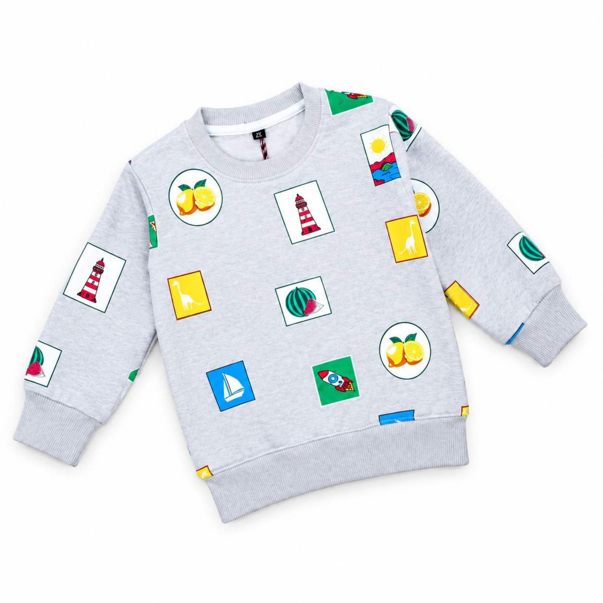 All-Over Mini Printed Fleece Sweatshirt - Grey & Green