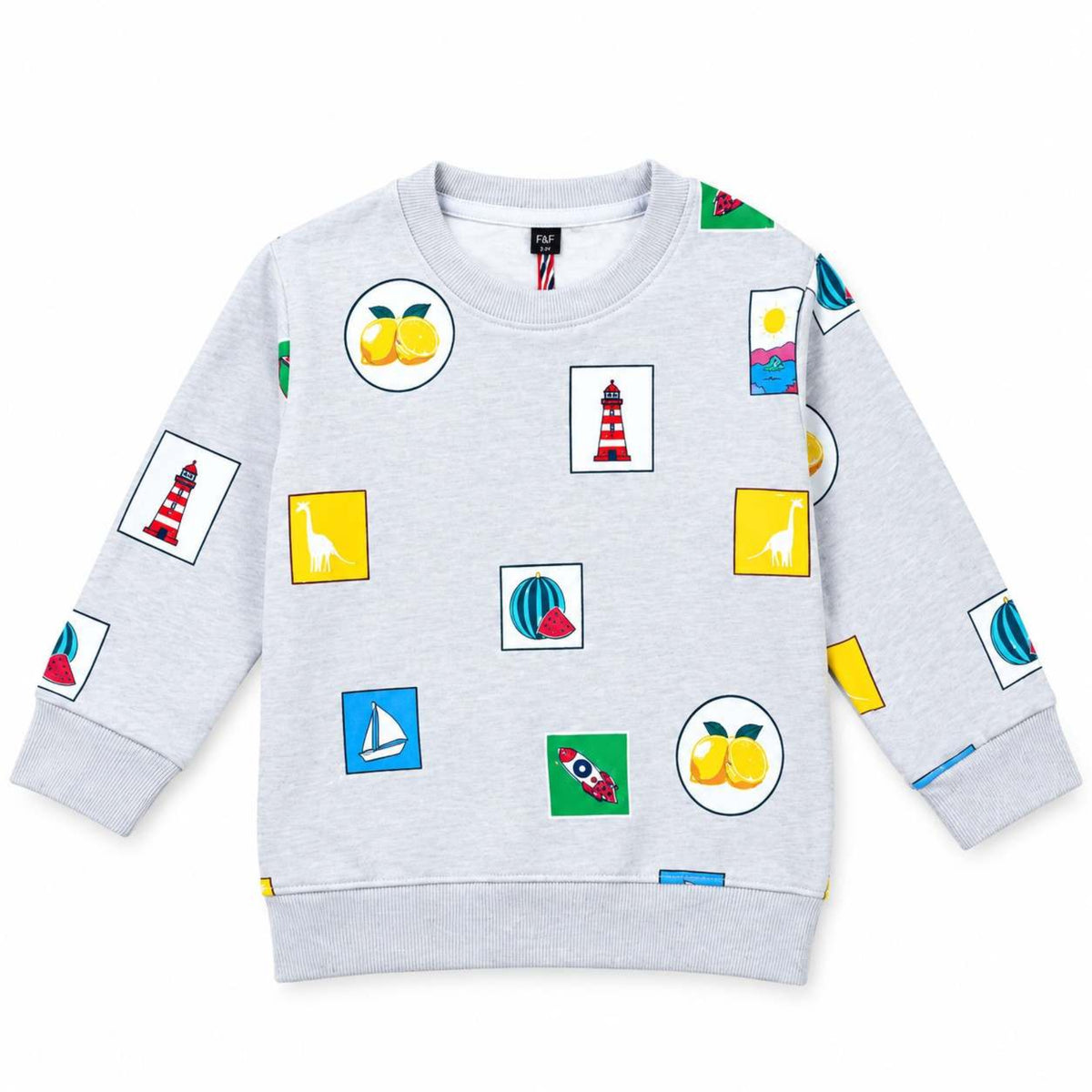 All-Over Mini Printed Fleece Sweatshirt - Grey & Green