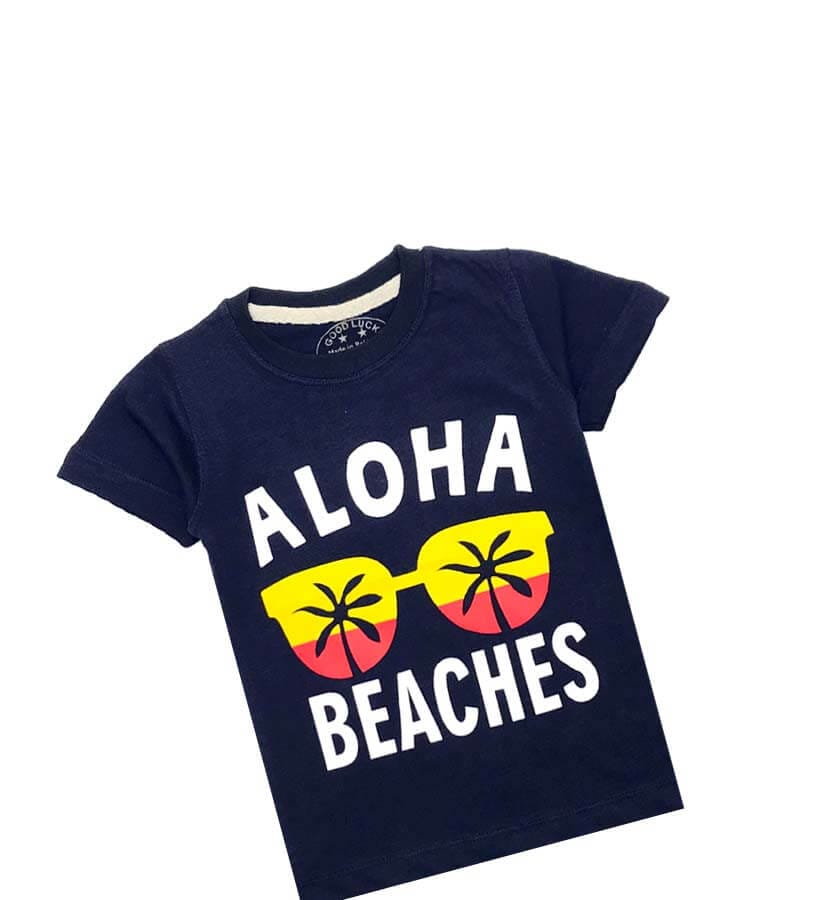 Aloha Beaches Glasses Tee Shirt - Navy Blue