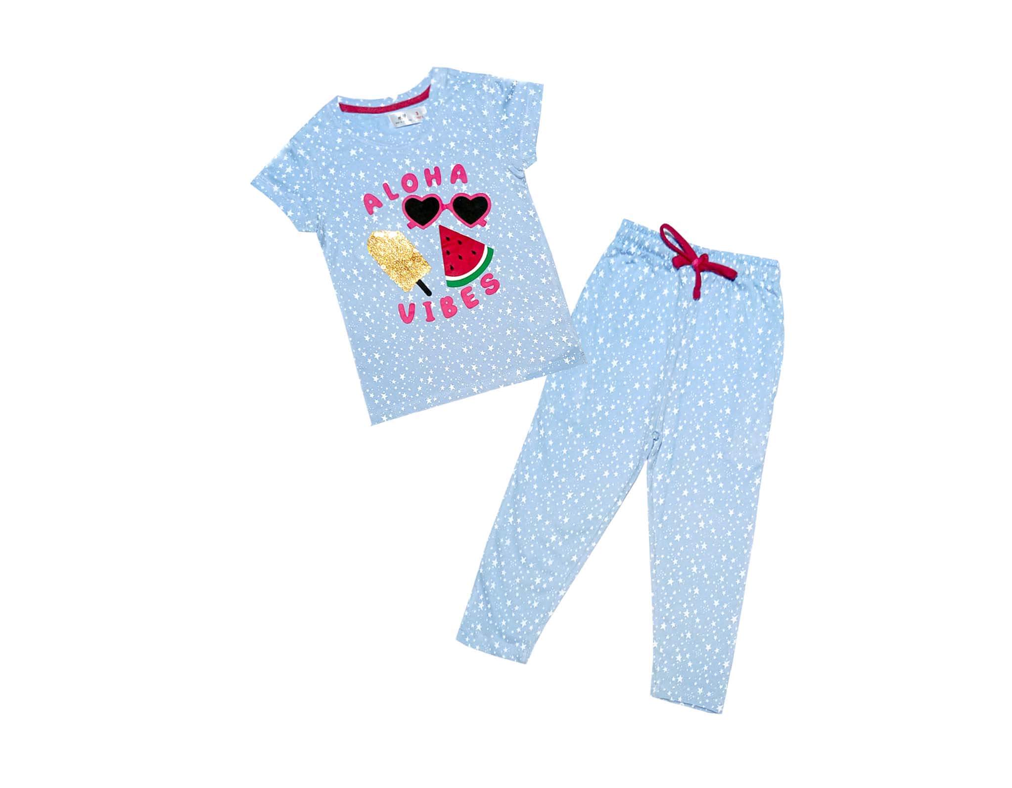 Aloha Vibes Stars Tee & Trouser - Sky Blue
