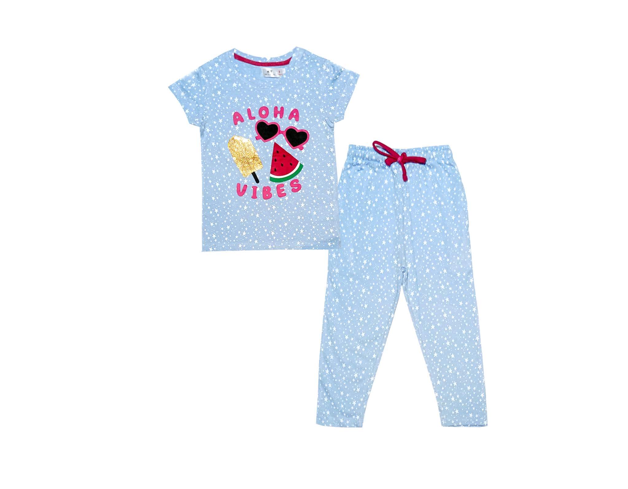 Aloha Vibes Stars Tee & Trouser - Sky Blue