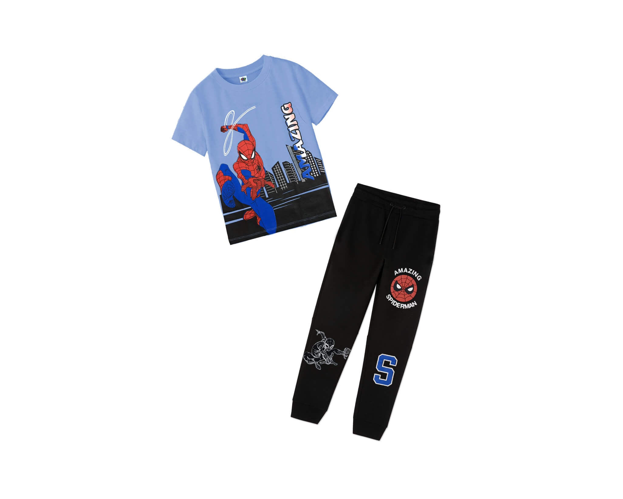 Amazing Spiderman Tee &amp; Trouser – Sky Blue &amp; Black