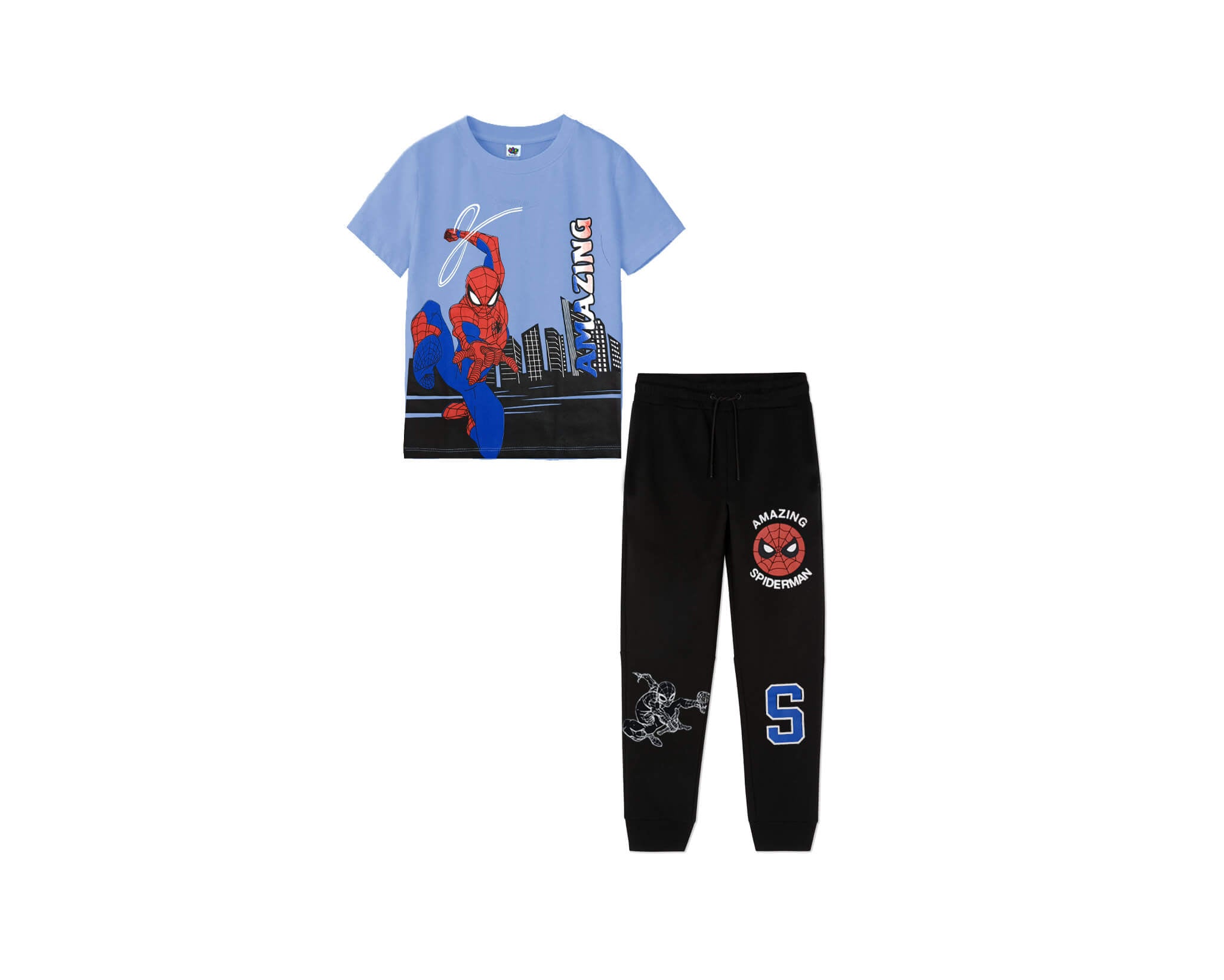 Amazing Spiderman Tee &amp; Trouser – Sky Blue &amp; Black