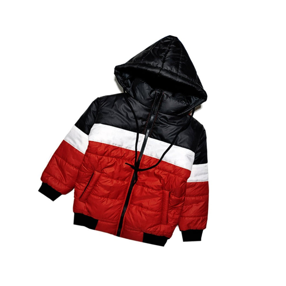 Amazing Pennal Full Sleeves Puffer Jacket-Black White Red