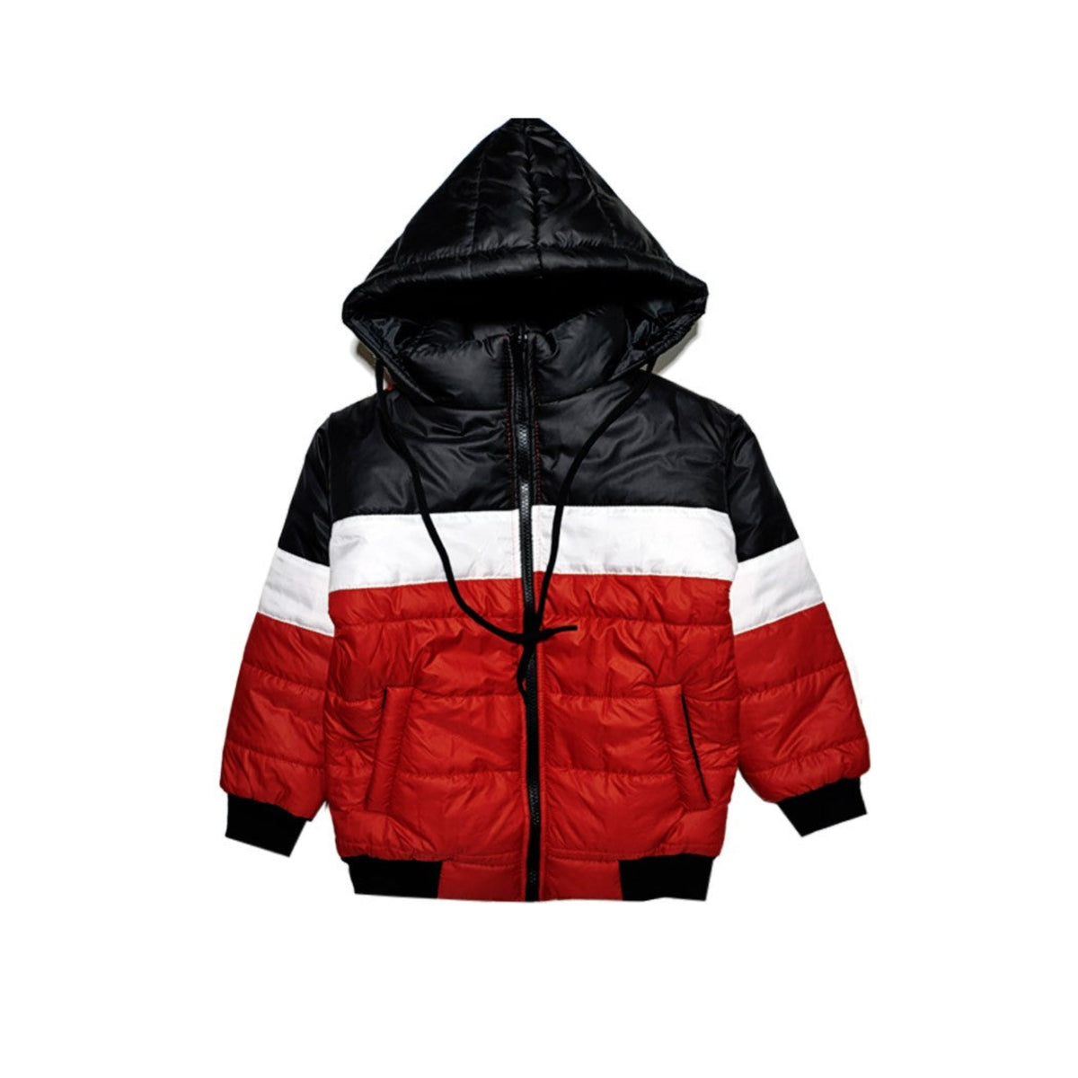 Amazing Pennal Full Sleeves Puffer Jacket-Black White Red