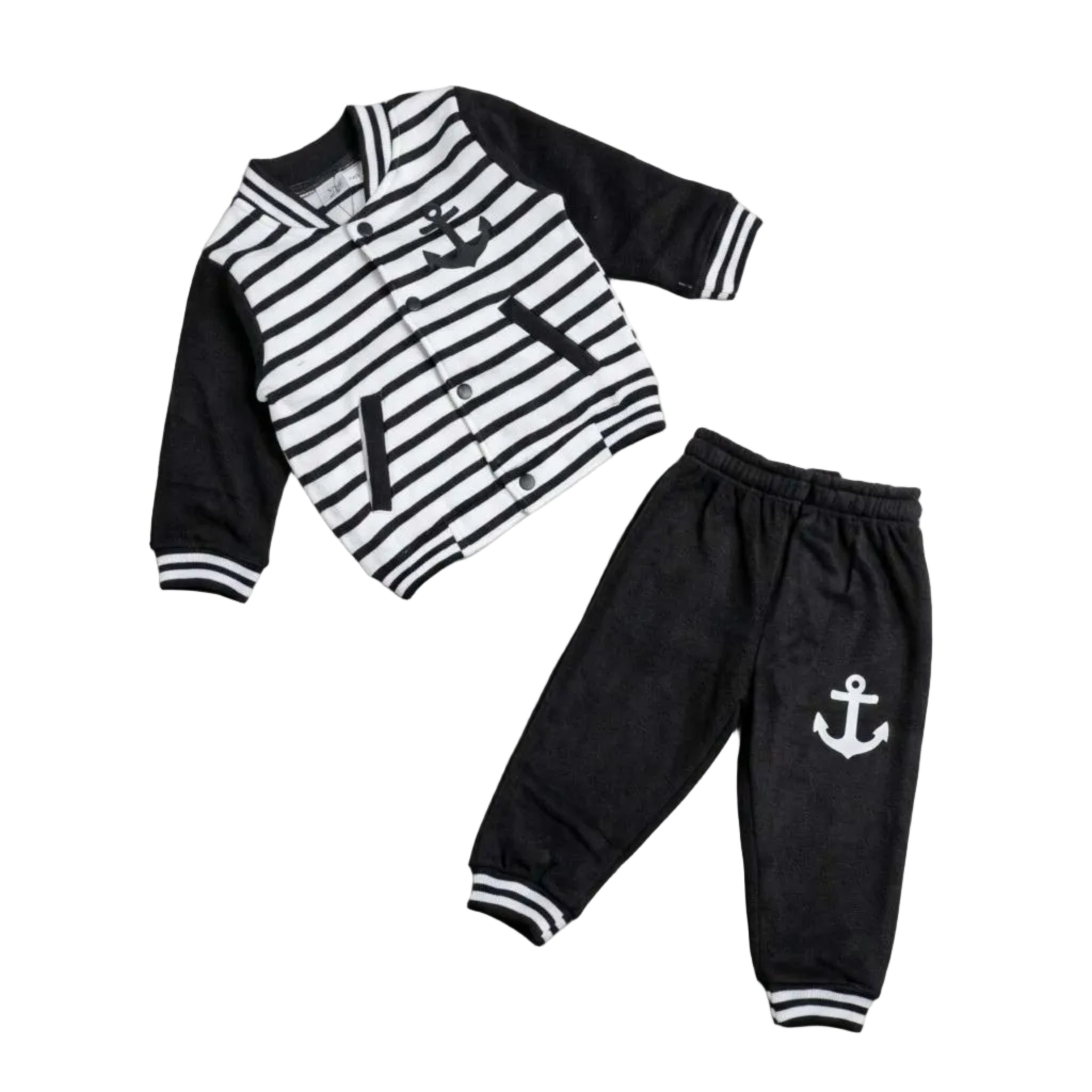 Anchor Logo Fleece Tracksuit - Black & White