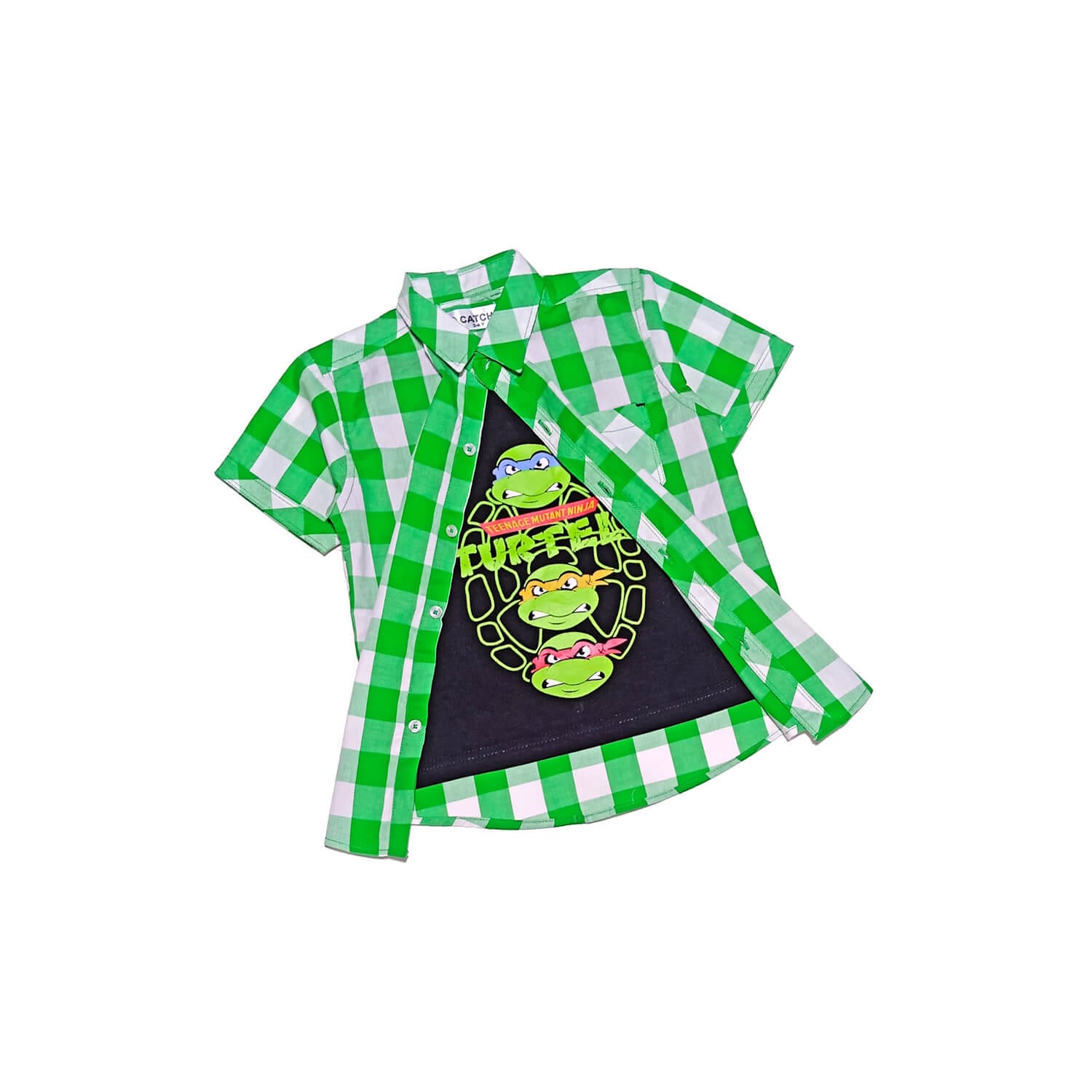 Angry Ninja Twofer Cotton Green Cheked Casual Shirt -Green Black