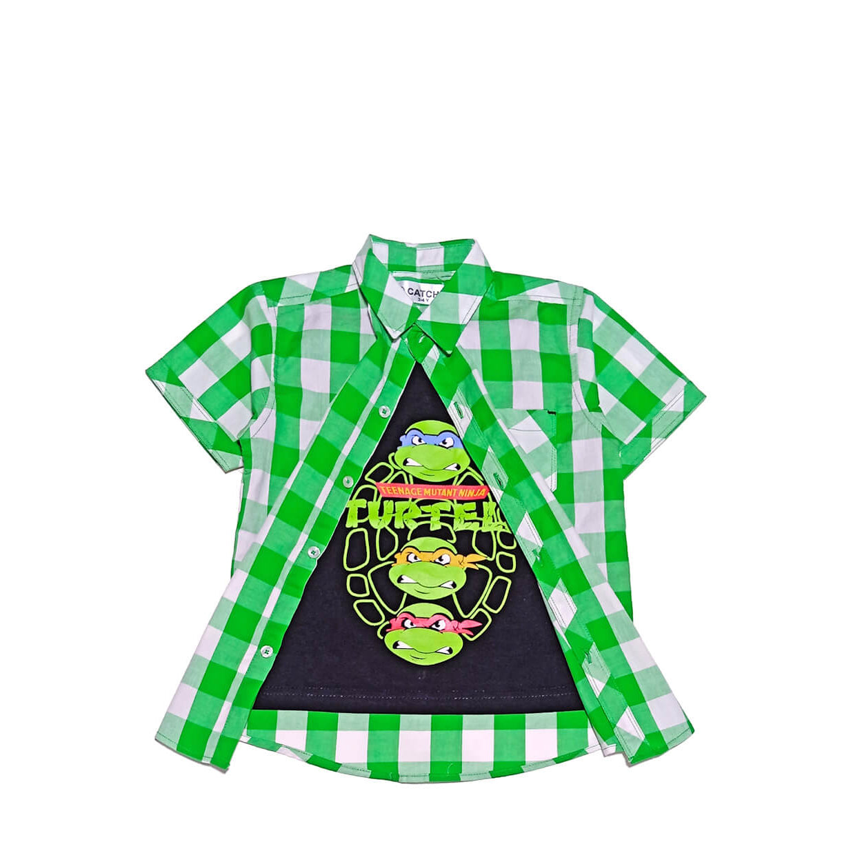 Angry Ninja Twofer Cotton Green Cheked Casual Shirt -Green Black